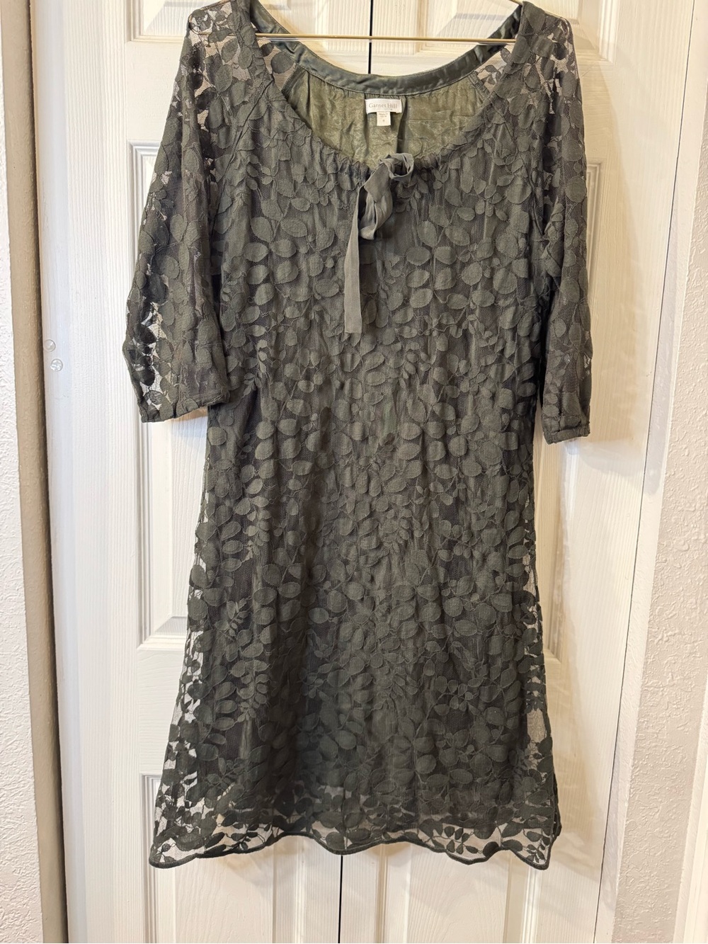 Garnet Hill Dark Green Dress with Lace Overlay